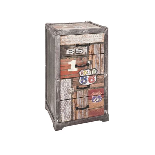 Chiffonnier 4 tiroirs en bois et métal avec imprimé texte H77cm WHITSTABLE - Route 66
