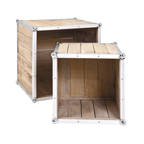 Bout de canapé en pin naturel et aluminium L37/47xH35/40cm TERESINA
