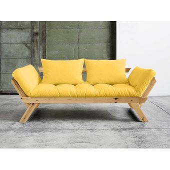 Canape Convertible En Bois Miel Avec Matelas Futon Bebop Jaune