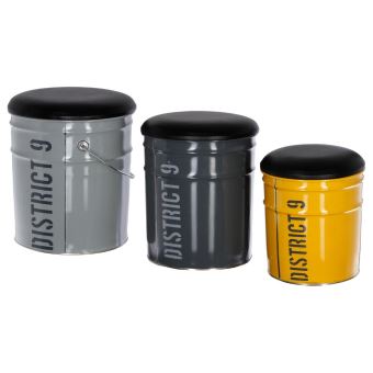 Ensemble De 3 Tabourets Poufs Coffres De Rangement Forme Baril