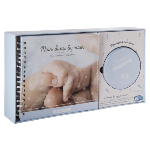 Coffret de naissance avec Album photos et Boite à empreintes - BLEU