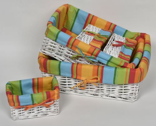Set 5 Paniers De Rangement En Osier Blanc Housse Amovible