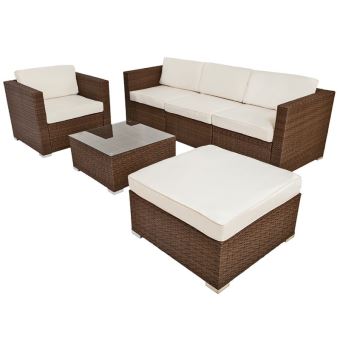 Salon de jardin rotin résine tressé synthétique marron + coussins + ... Salon de jardin rotin résine tressé synthétique marron + coussins + ...