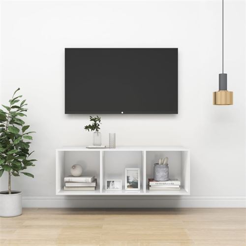 vidaXL Meuble TV mural Blanc 37x37x107 cm Aggloméré
