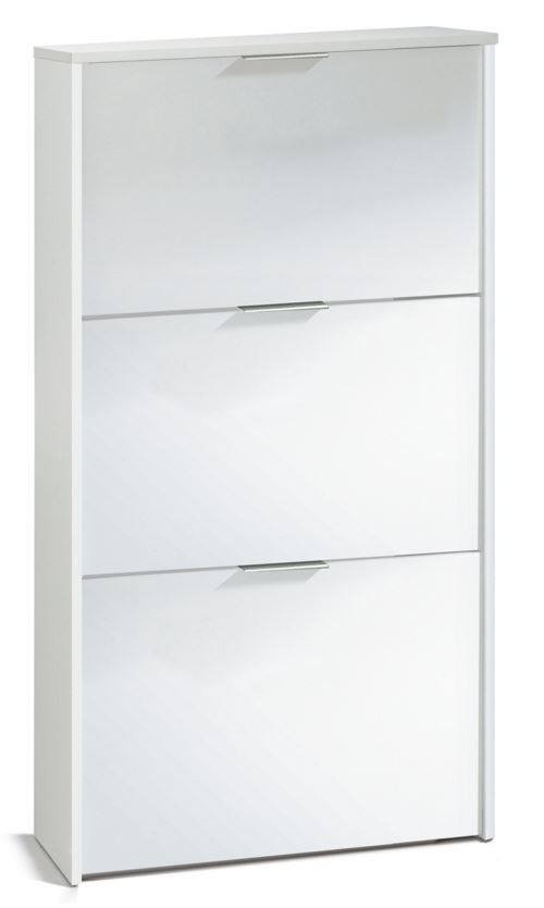 Commode à chaussures en bois de 3 portes coloris blanc brillant - Dim : 113 x 60 x 22 cm -PEGANE-