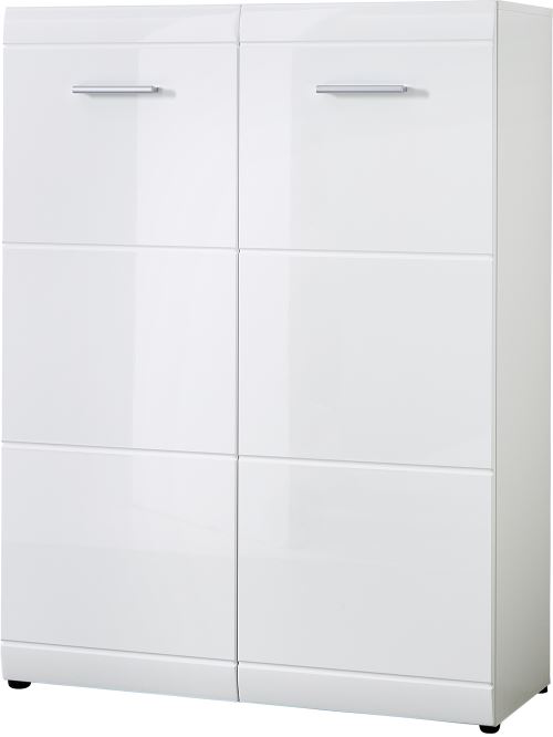 Armoire meuble à chaussures en MDF coloris blanc brillant, H 120 x L 89 x P 36 cm -PEGANE-