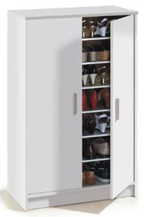 Armoire à chaussures avec 2 portes et 6 étagères (30 paires), coloris blanche, 101 x 75 x 36 cm -PEGANE-