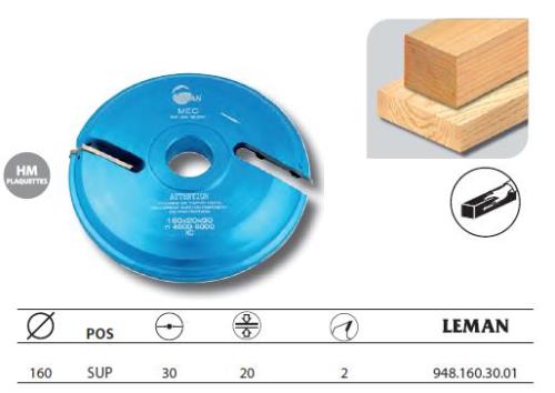 Leman - Porte-outils plate-bande Sup diam.160 Al.30 Ep.20 z2 - 948.160.30.01