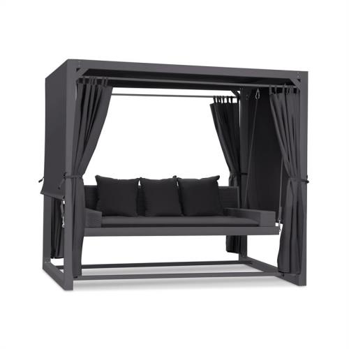 Blumfeldt Eremitage Balancelle de jardin luxe avec auvent , rideaux et 3 coussins - 236 x 180 x 210cm - noir & gris foncé