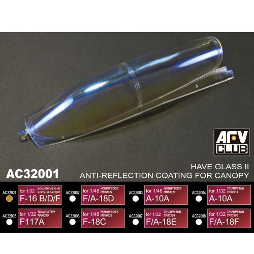 Accessoires pour vitrines : Revêtement anti-reflets : F-16 B/D/F - 1/32 AFV Club