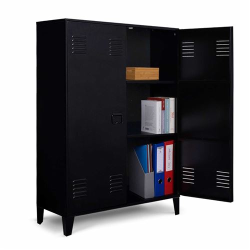 Armoire basse ESTER 2 portes métal noir design industriel