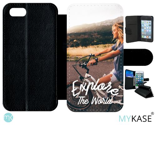 Etui My-Kase pour iPhone Se 2020 - explore the world travel - Simili-cuir Noir