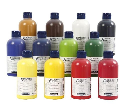 Assortiment de peintures Schmincke Akademie Acryl Color - 12 x 500 ml