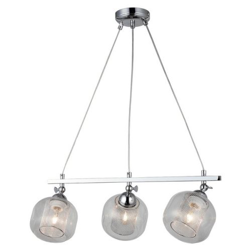 HOMEMANIA Lampe à Suspension Nona - Lustre - Lustre de plafond - Chrome en Métal, Verre, 65 x 15 x 97 cm, 3 x E27, Max 40W