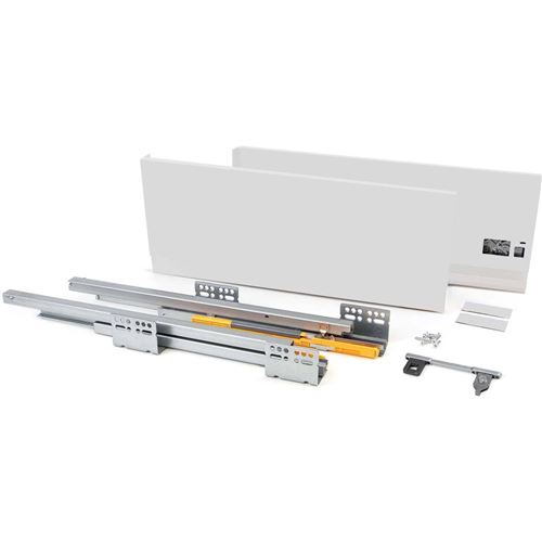 Emuca Kit de tiroir pour cuisine Concept, hauteur 185 mm, prof. 400 mm, fermeture amortie, Acier, Blanc