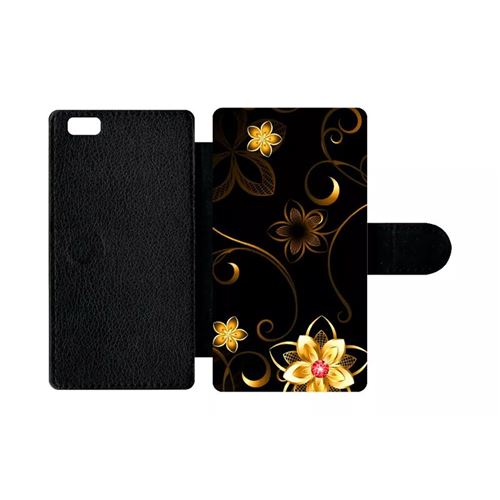 Etui À Rabat Huawei P8 Lite Fleur D Or Fond Noir