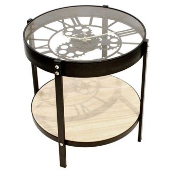 Table d'appoint en métal et bois horloge 40 cm - 1
