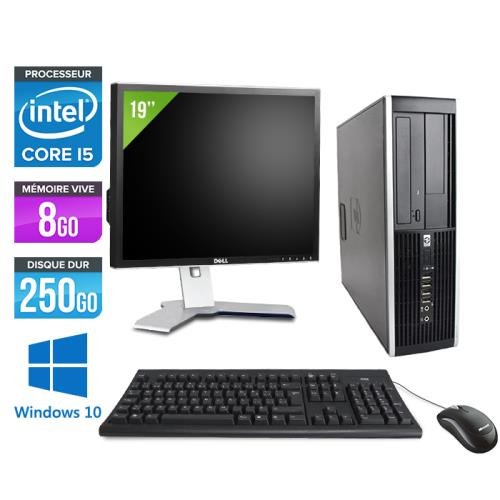 Pc HP Elite 8200 SFF + Ecran 19'' - Noir - Intel Core i5-2400 / 3.10 GHz - RAM 8 Go - HDD 250 Go - DVD - Gigabit Ethernet - Windows 10 Professionnel
