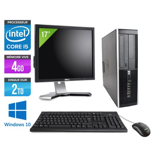 Pc HP Elite 8200 SFF + Ecran 17'' - Noir - Intel Core i5-2400 / 3.10 GHz - RAM 4 Go - HDD 2 To - DVD - Gigabit Ethernet - Windows 10 Professionnel