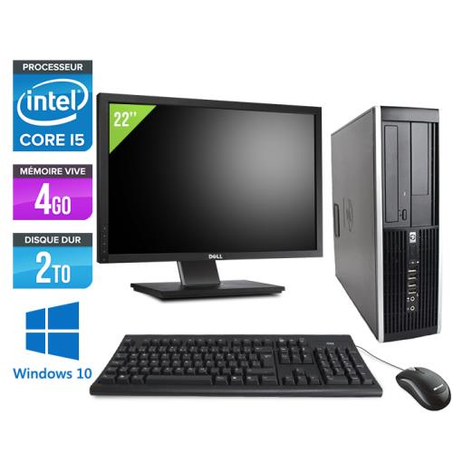 Pc HP Elite 8200 SFF + Ecran 22'' - Noir - Intel Core i5-2400 / 3.10 GHz - RAM 4 Go - HDD 2 To - DVD - Gigabit Ethernet - Windows 10 Professionnel