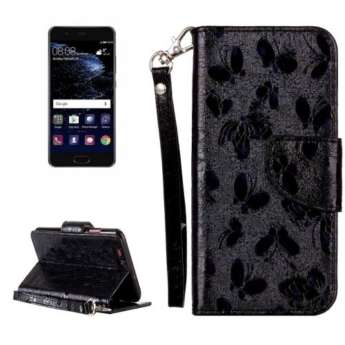 Huawei P10 Laser Housse Etui Cuir PU Noir papillon ALS18003