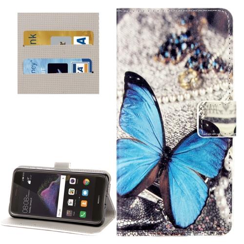 Huawei P8 Lite (2017) Housse Etui Cuir PU Bleu papillon ALS18267