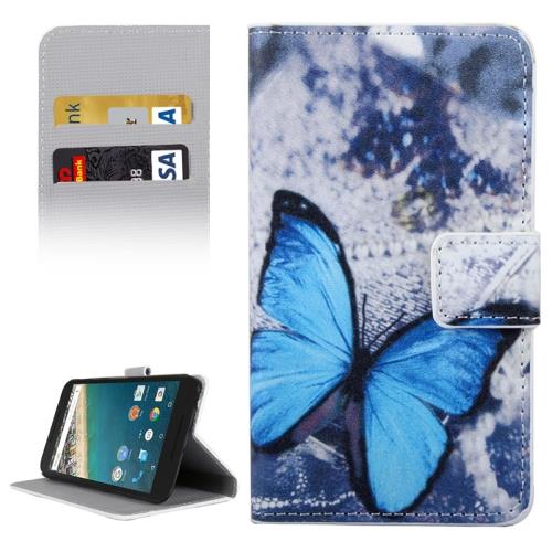 Google Nexus 5X Housse Etui Cuir PU Bleu papillon ALS17458