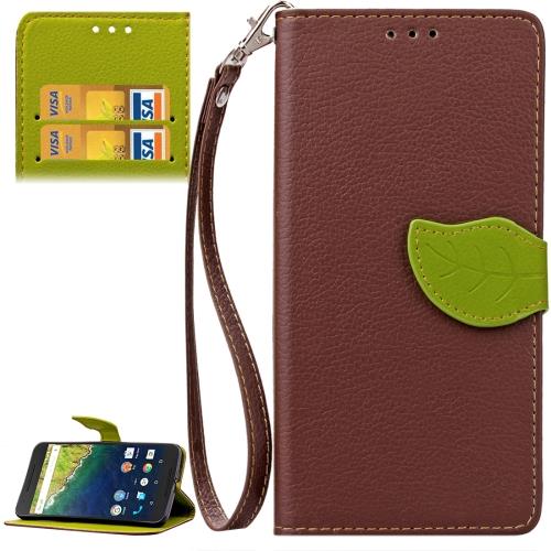 Google Nexus 6P Housse Etui Cuir PU Marron Texture Litchi ALS17503