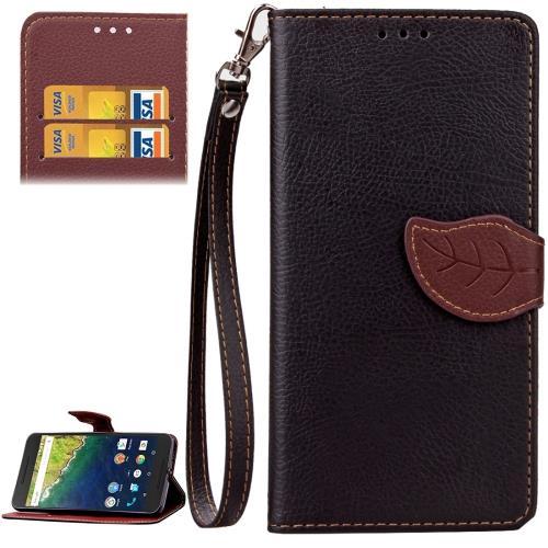 Google Nexus 6P Housse Etui Cuir PU Noir Texture Litchi ALS17506