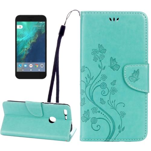 Google Pixel Housse Etui Cuir PU Vert Gravé Fleurs ALS17626