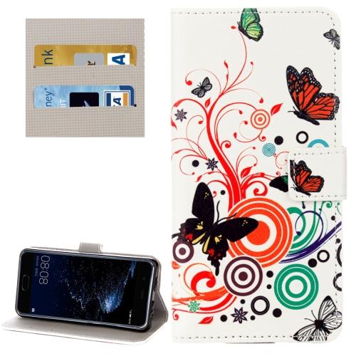 Huawei P10 Housse Etui Cuir PU Blanc papillons ALS17962