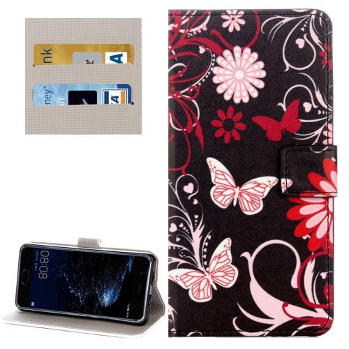 Huawei P10 Housse Etui Cuir PU Noir papillons ALS17987