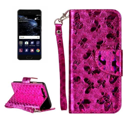 Huawei P10 Laser Housse Etui Cuir PU Magenta papillon ALS18002