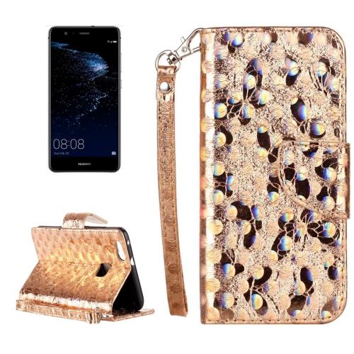 Huawei P10 Lite Housse Etui Cuir PU Doré papillon ALS18062