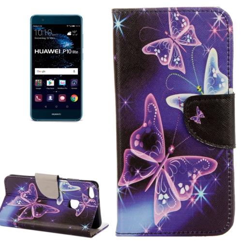 Huawei P10 Lite Housse Etui Cuir PU Violet papillons ALS18090