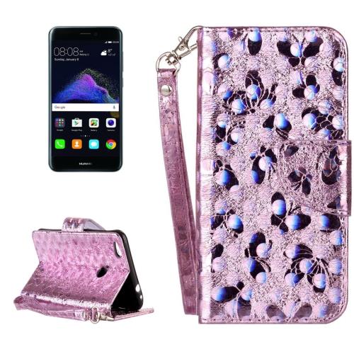 Huawei P8 Lite (2017) Housse Etui Cuir PU Argenté papillon ALS18262
