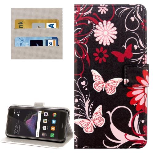Huawei P8 Lite (2017) Housse Etui Cuir PU Noir papillons ALS18284