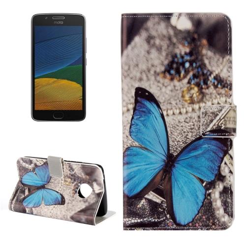 Motorola Moto G Plus (5th Gen.) Housse Etui Cuir PU Bleu papillon ALS18397
