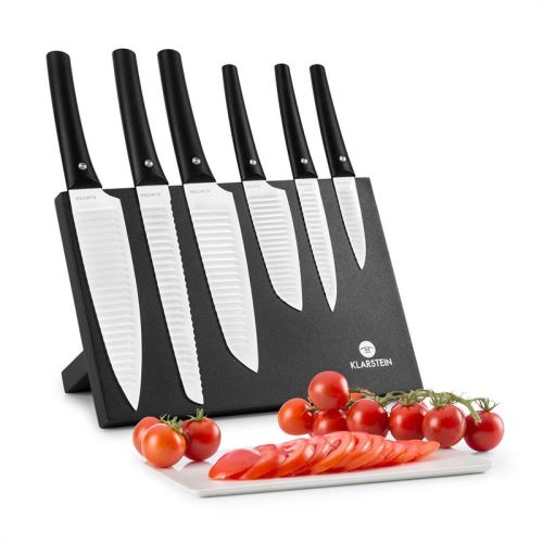 Klarstein Kashira Set de couteaux design japonais 7 pièces : Bloc magnétique céramique anti-bactérien revêtement anti-adhésif & 6 lames en acier trempé