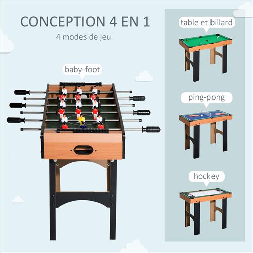 Table Multi Jeux 4 En 1 Babyfoot Billard Air Hockey Ping Pong Avec