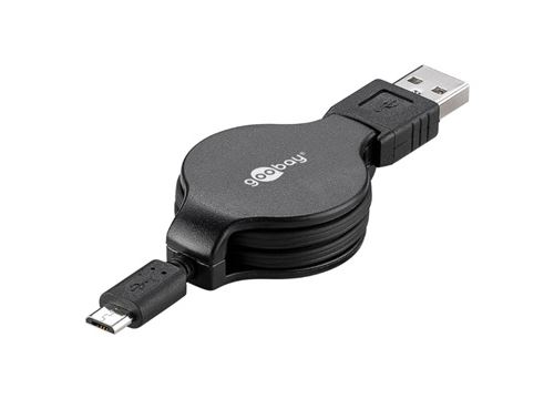 Câble de Données & de Charge MicroUSB Rétractable Goobay - 1m - Noir