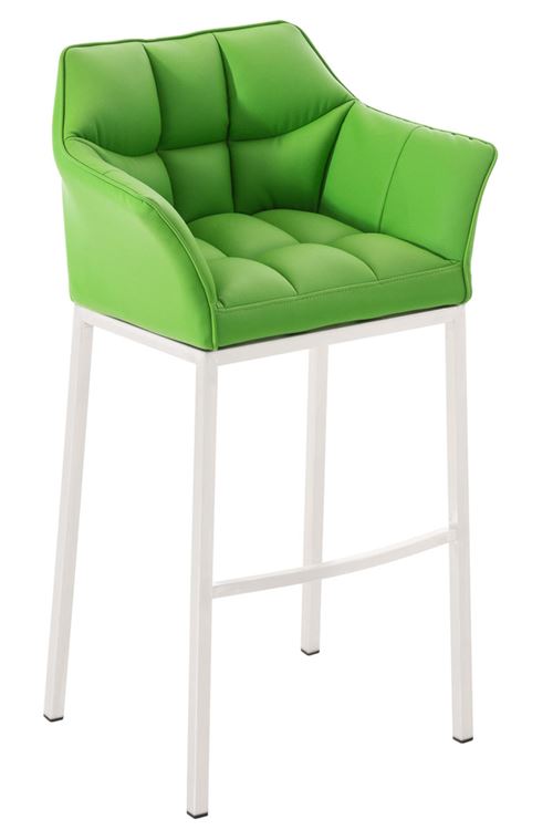 Tabouret de bar avec rembourrage épais Damaso en Similicuir - Repose-pieds intégré Piètement Blanc - Siège Vert