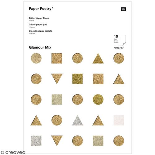 Bloc papier pailleté Glamour - Doré / Argenté - 10 pcs
