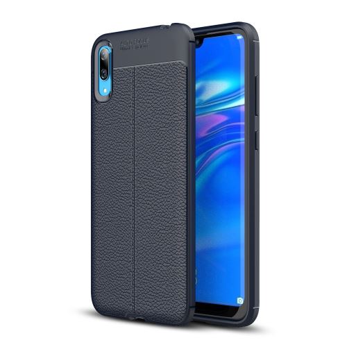 Coque en TPU litchi mou bleu foncé pour votre Huawei Enjoy 9/Y7 Pro (2019)