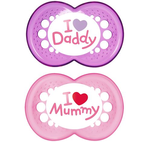 MAM Lot de 2 sucettes Love rose et violet 6 mois et plus