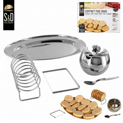 Coffret Foie Gras 5 Pcs Plateau Pot Cuillere Lyre Porte Toast Ustensile Cuisine