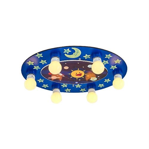HOMEMANIA Lampe de Plafond Stars Plafonnier - Ronde - Murale - Bleu en Bois, 55 x 42 x 6 cm, 6 x E27, 24W
