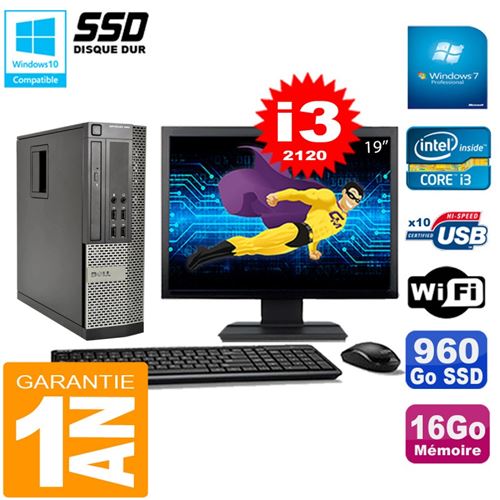 Pc dell 990 sff core i3-2120 ram 16go disque 960go ssd graveur wifi w7 ecran 19' État correct - Dell reconditionné disponible sur Fnac