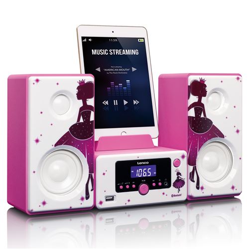 mini chaine hifi Radio Lecteur CD MP3 USB rose blanc