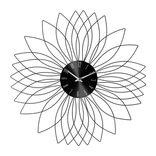 Pendule Murale Métal Fleur 50cm Noir